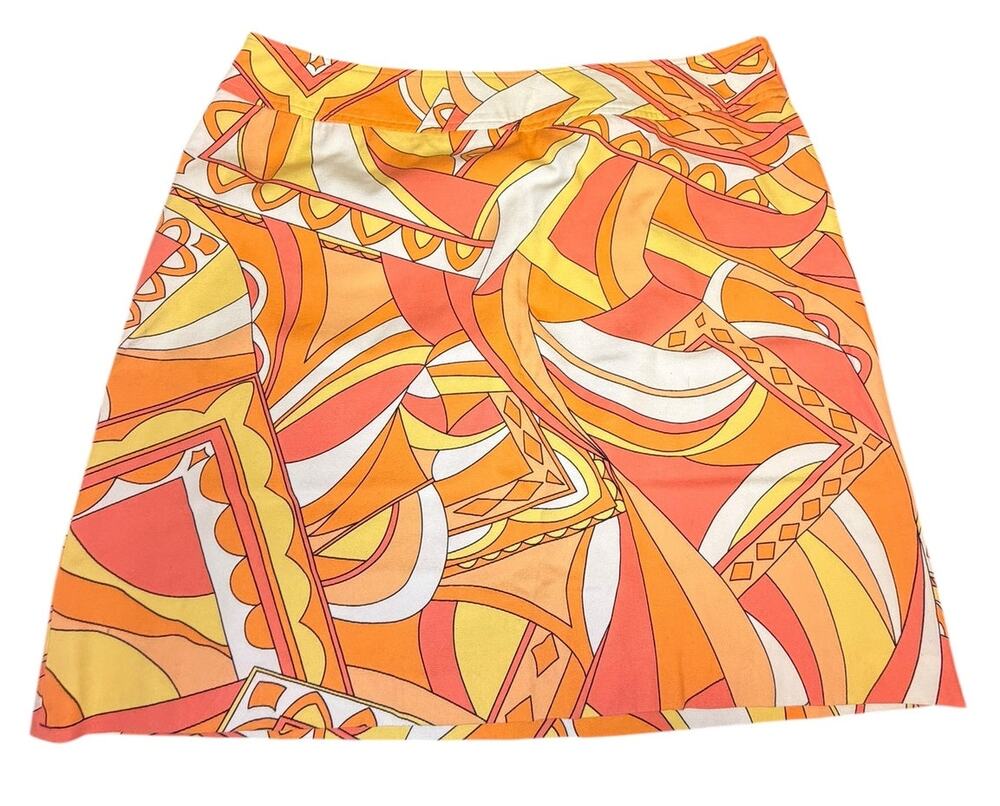 Talbots Woman Sz 16 Orange Retro Mod Print A-Line Skirt